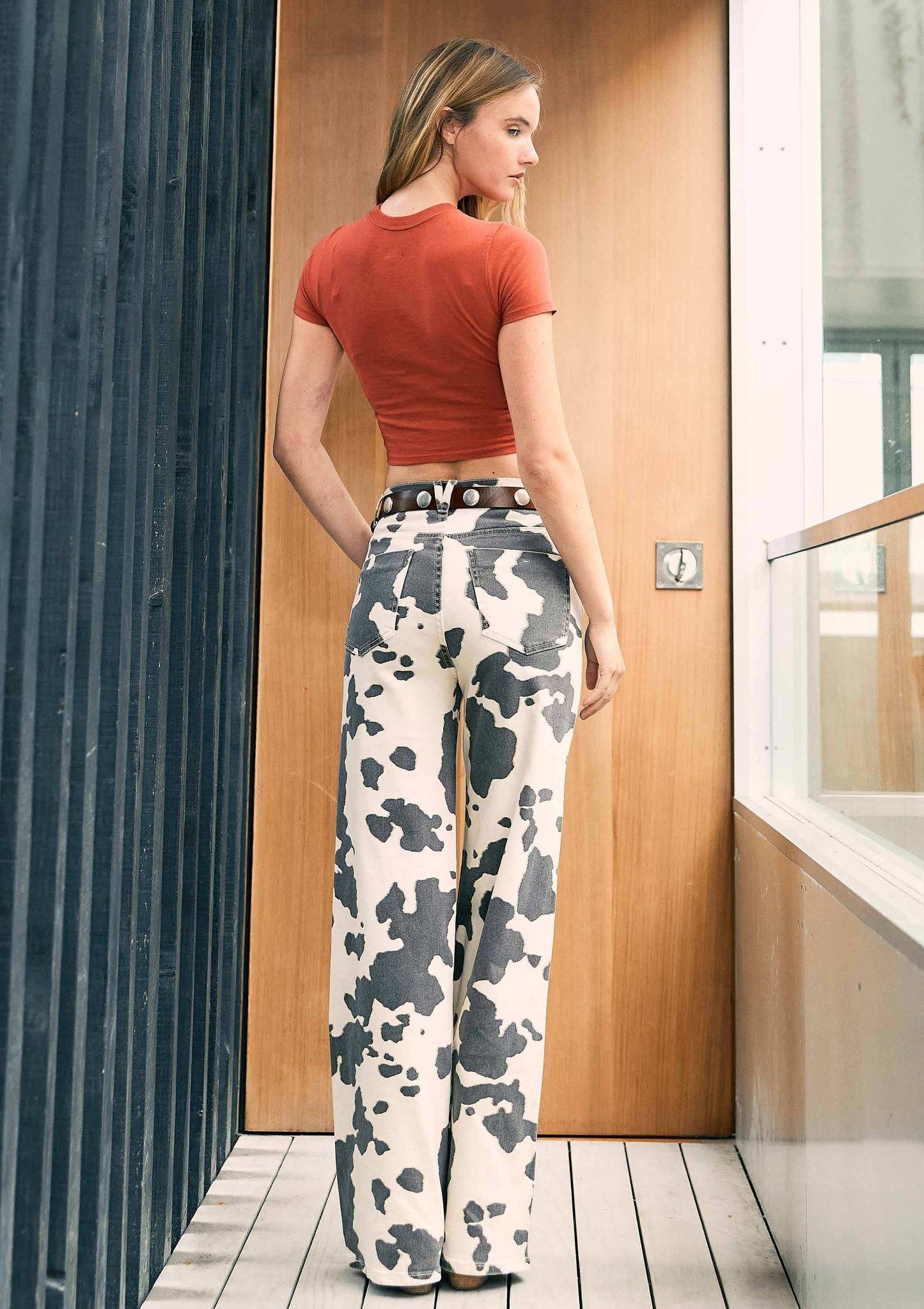 BETH: Cow Print Wide Leg Jeans