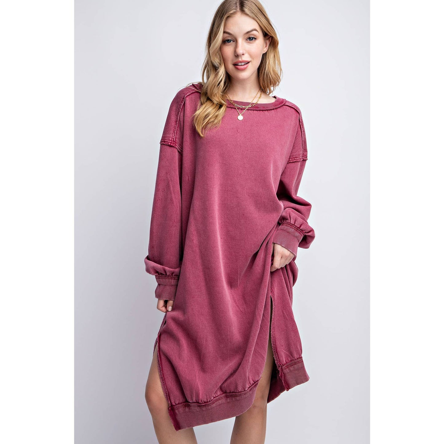 WASHED RELAXED FIT LONG DRESS: Black