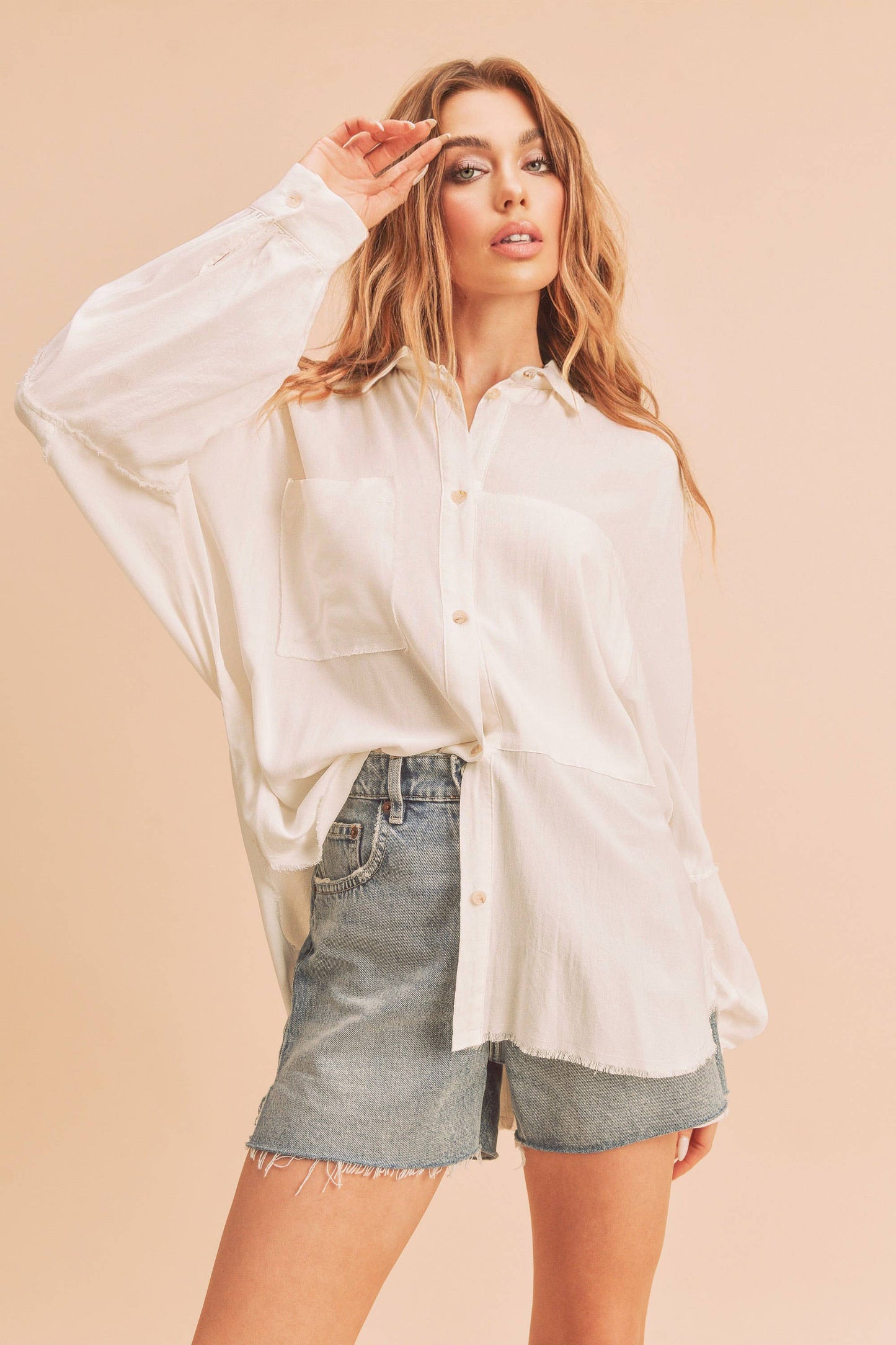 DELILAH: Button Down Raw Hem