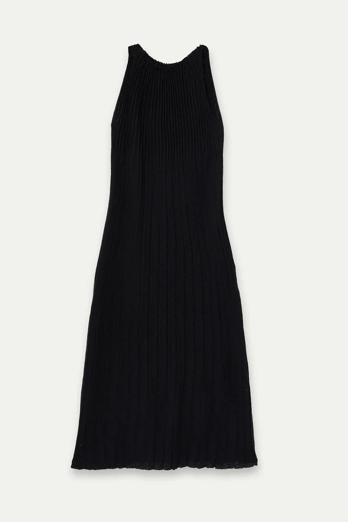 CAROLINE- Long pleated black dress