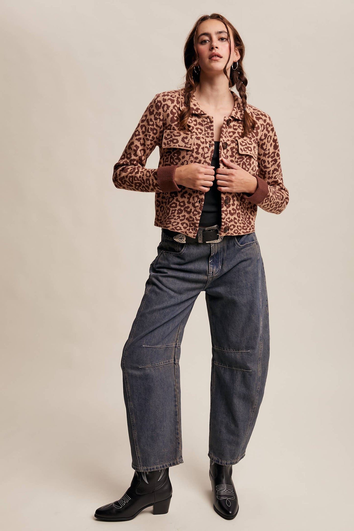 PAMELA: Leopard Knit Button-Up