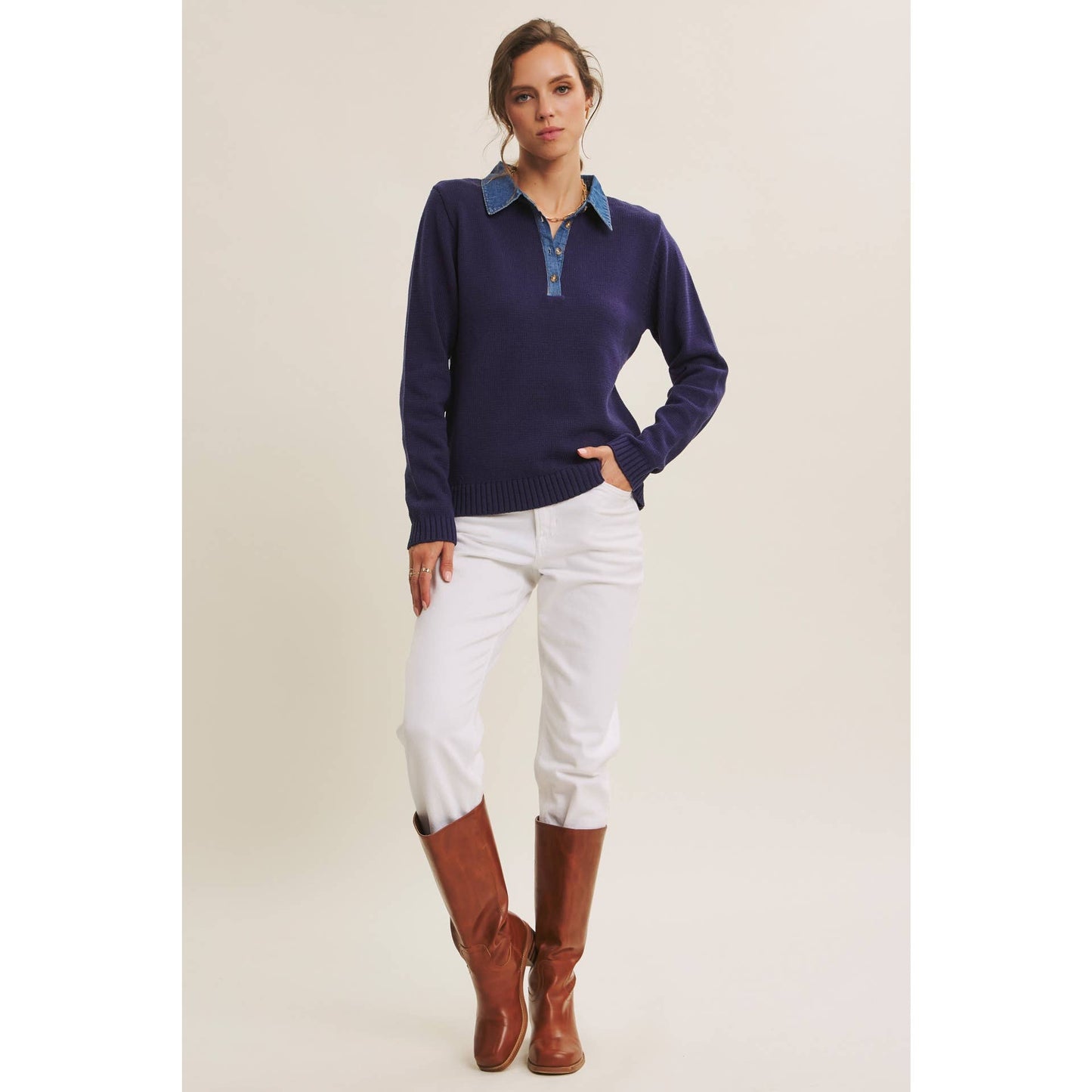 KATE- Classic Sweater Henley Top
