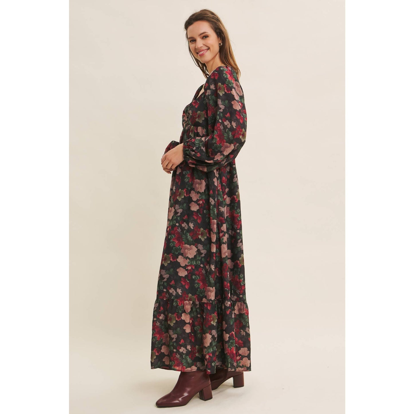 KOURTNEY- Floral Maxi Smocked Dress