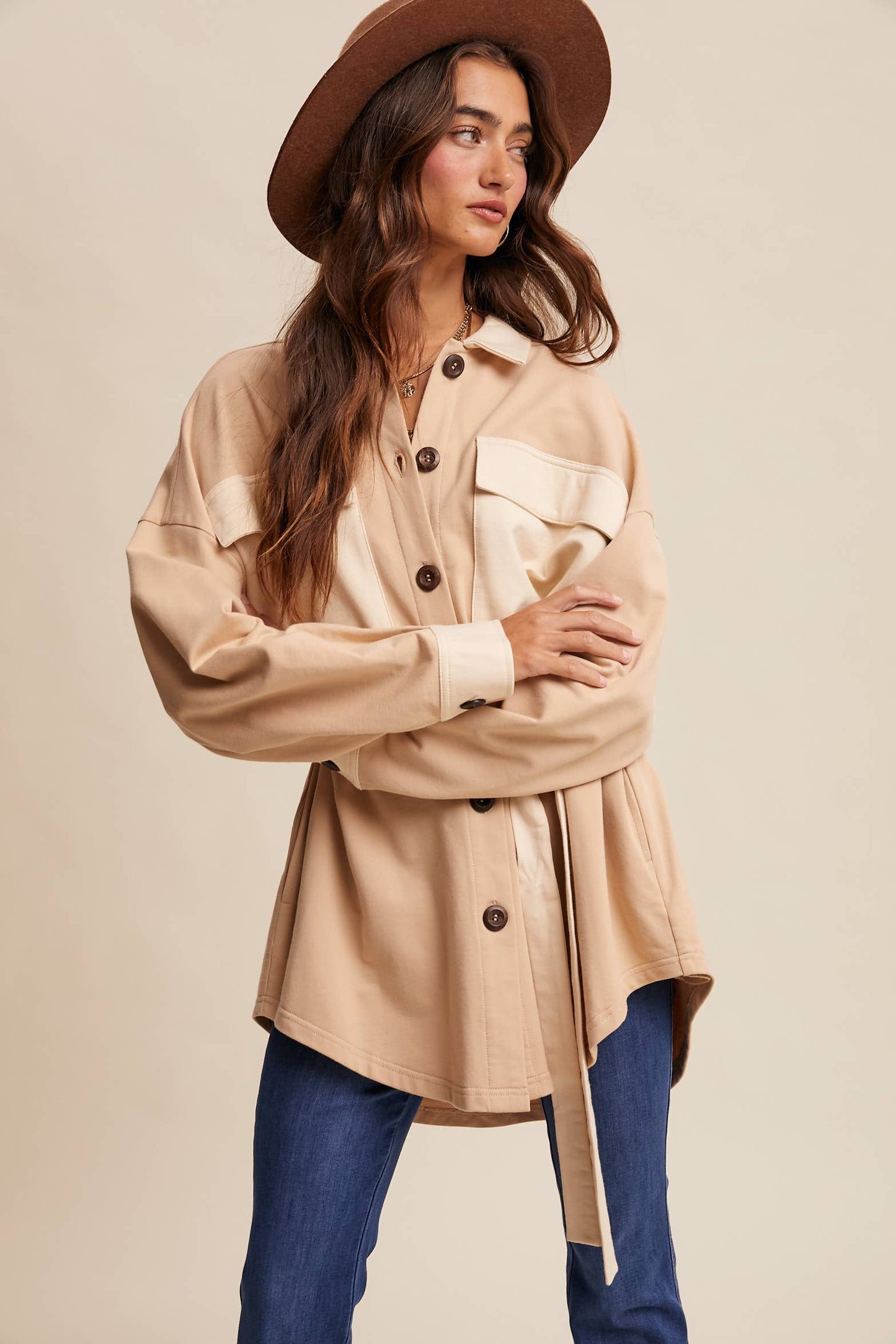 MACY- Contrast Belted Shacket