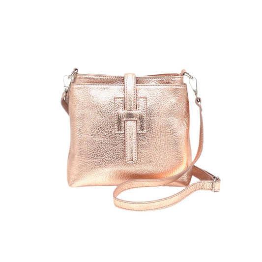 Genuine leather shoulder bag with laminated finish, Made in Italy