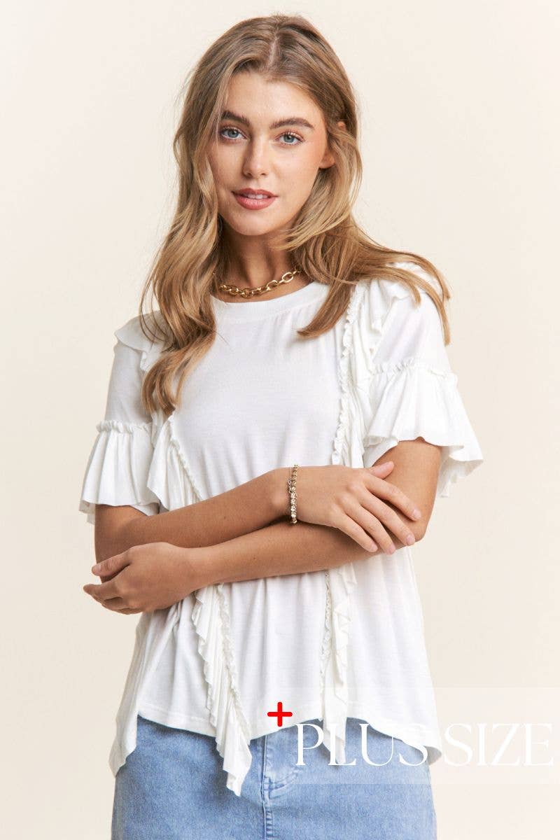 Round Neck V Ruffle Knit Top