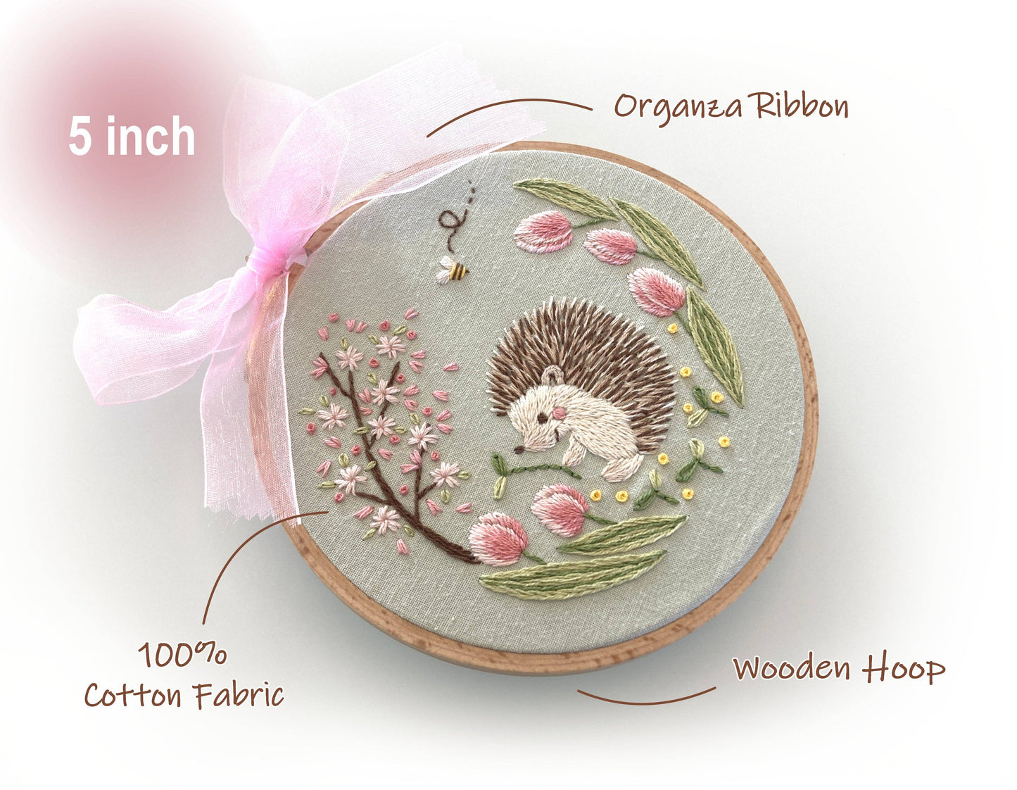 DIY Embroidery Kit Spring Hedgehog / Cute hand embroidery