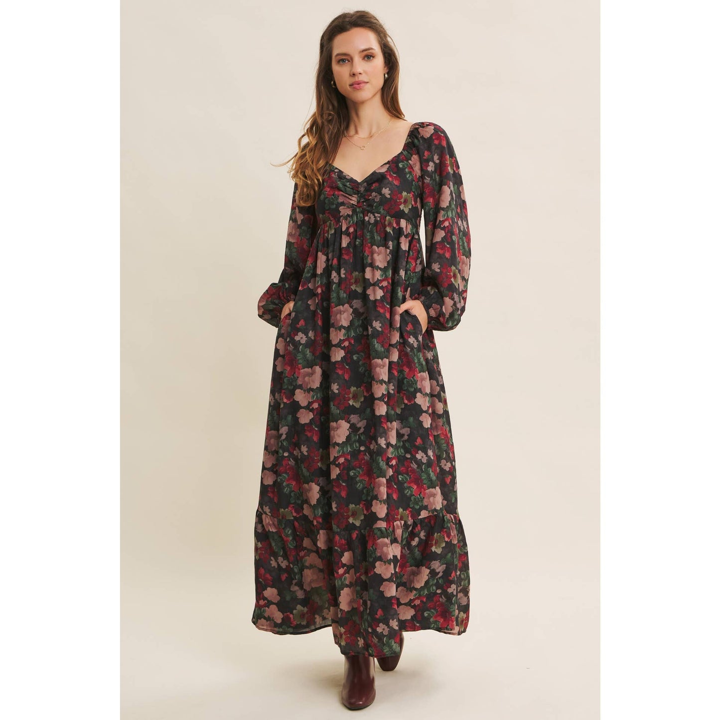 KOURTNEY- Floral Maxi Smocked Dress