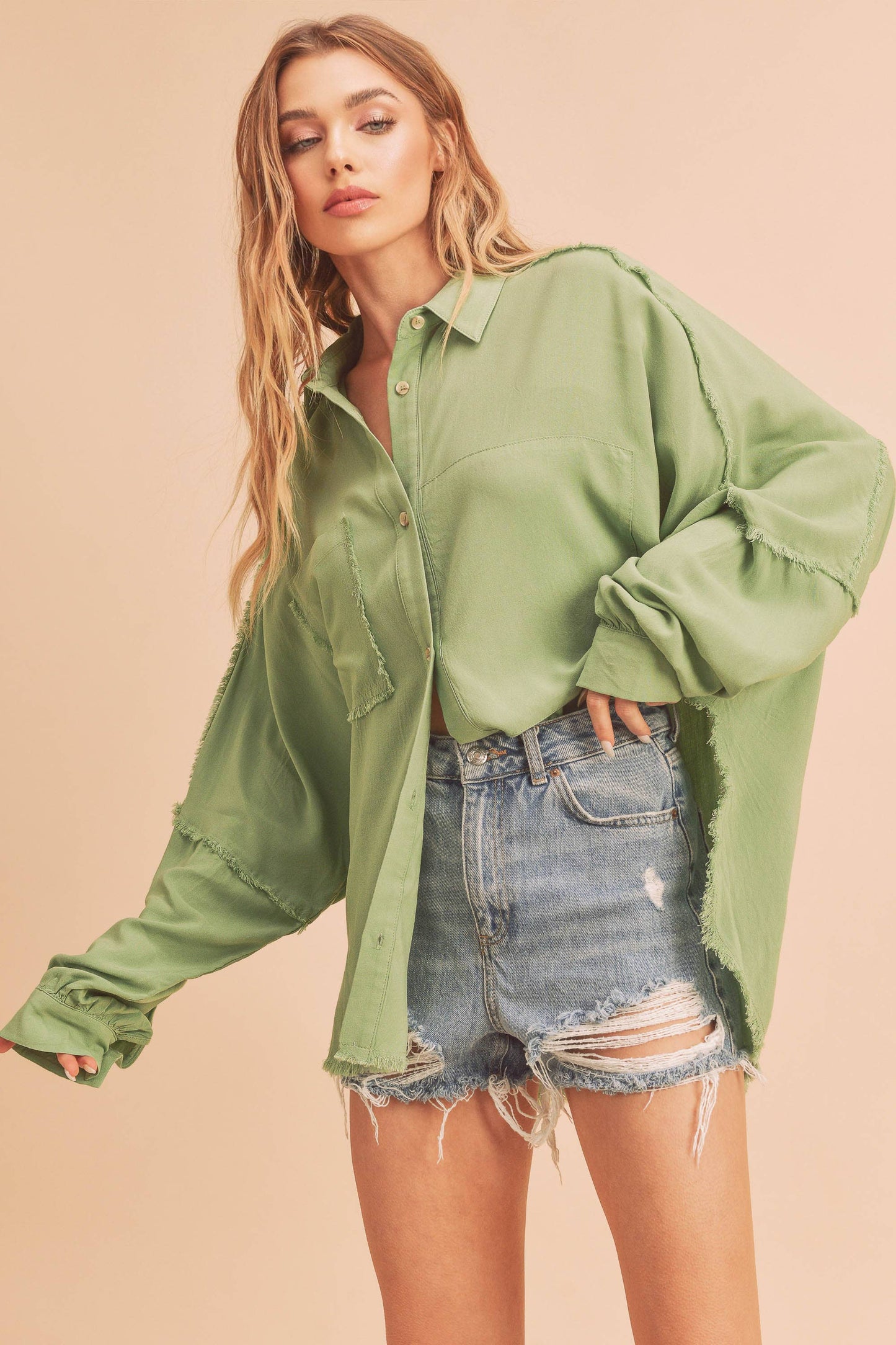 DELILAH: Button Down Raw Hem