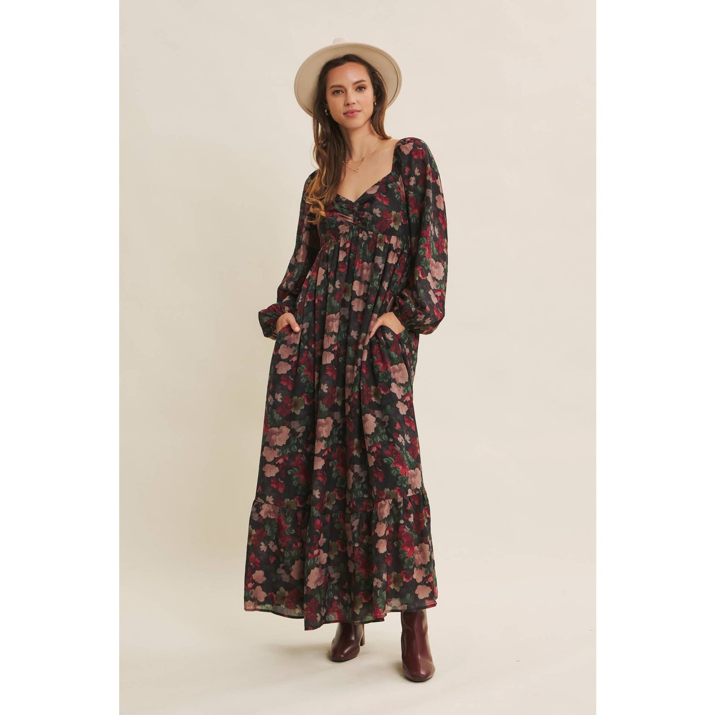KOURTNEY- Floral Maxi Smocked Dress