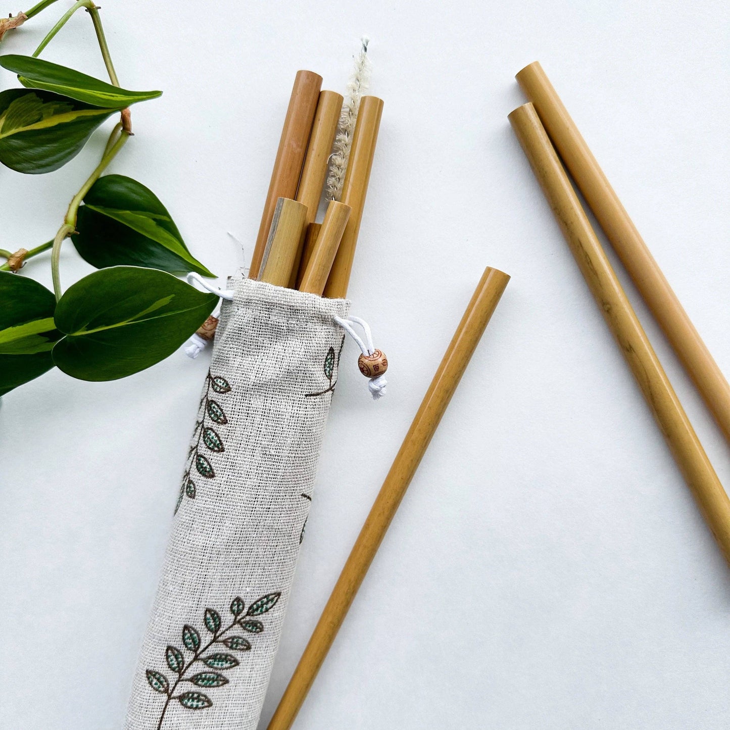Reusable Natural Bamboo Drinking Straw - Set of 10