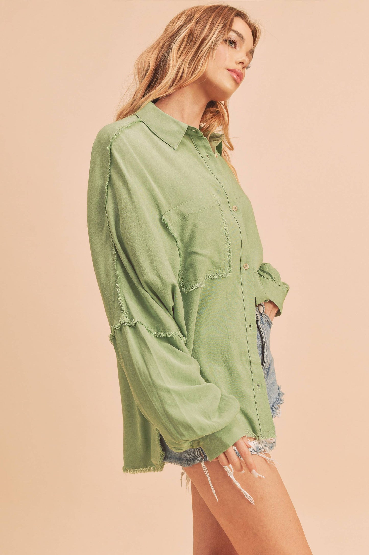 DELILAH: Button Down Raw Hem