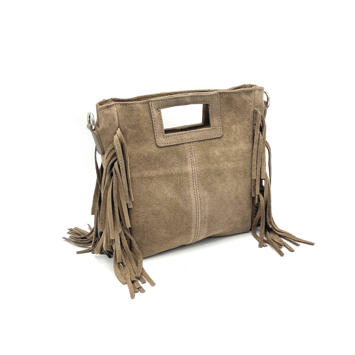 Suede fringe handbag, Made in Italy