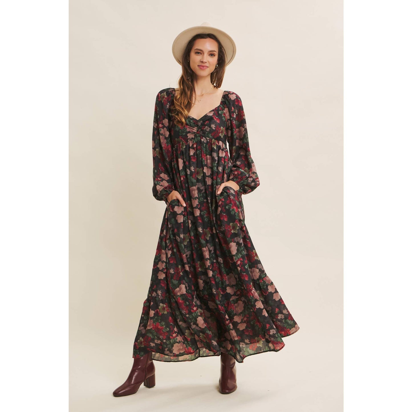 KOURTNEY- Floral Maxi Smocked Dress