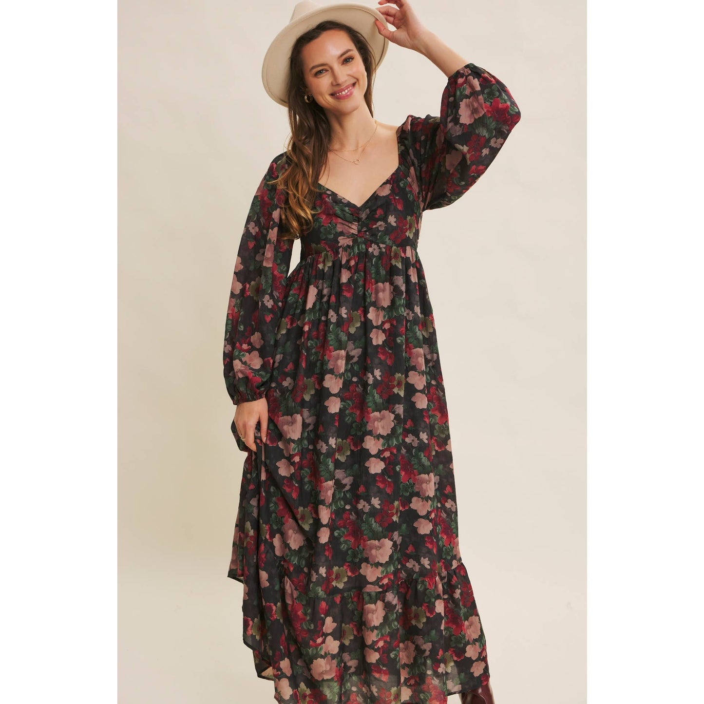 KOURTNEY- Floral Maxi Smocked Dress