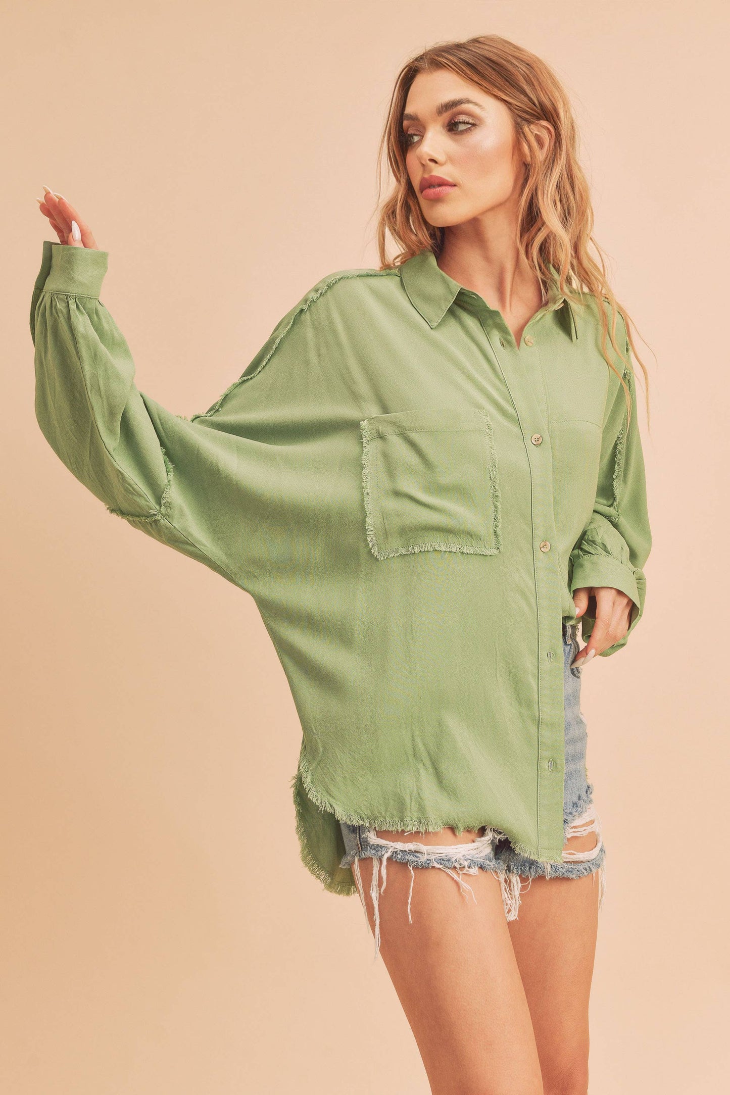 DELILAH: Button Down Raw Hem