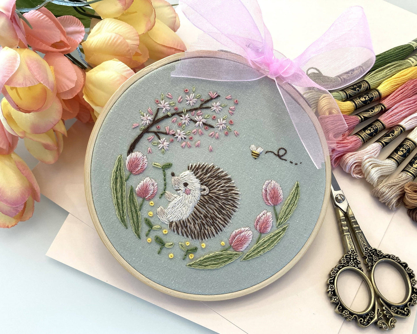 DIY Embroidery Kit Spring Hedgehog / Cute hand embroidery