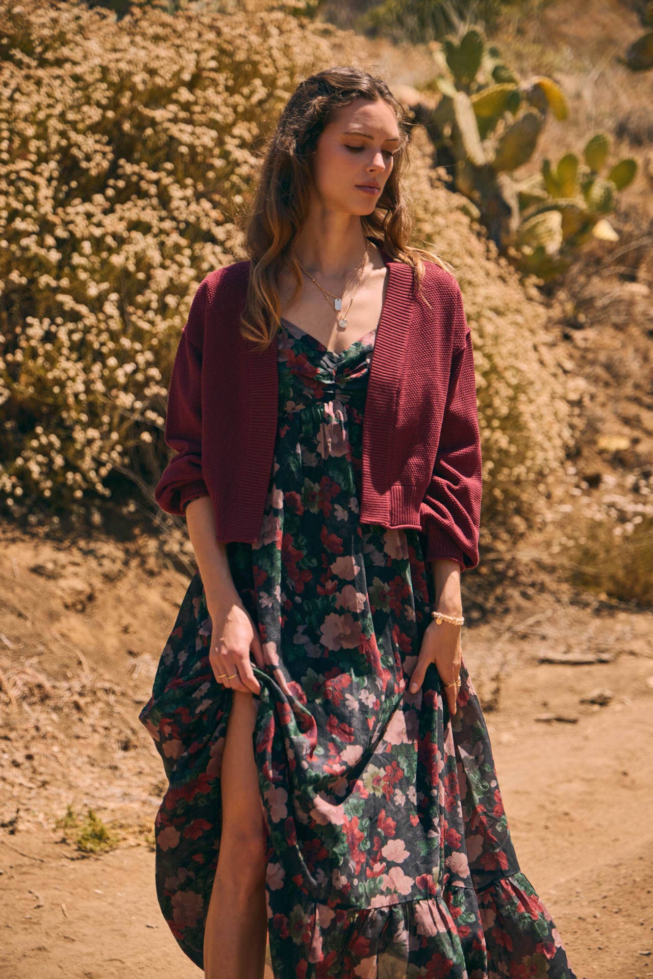 KOURTNEY- Floral Maxi Smocked Dress