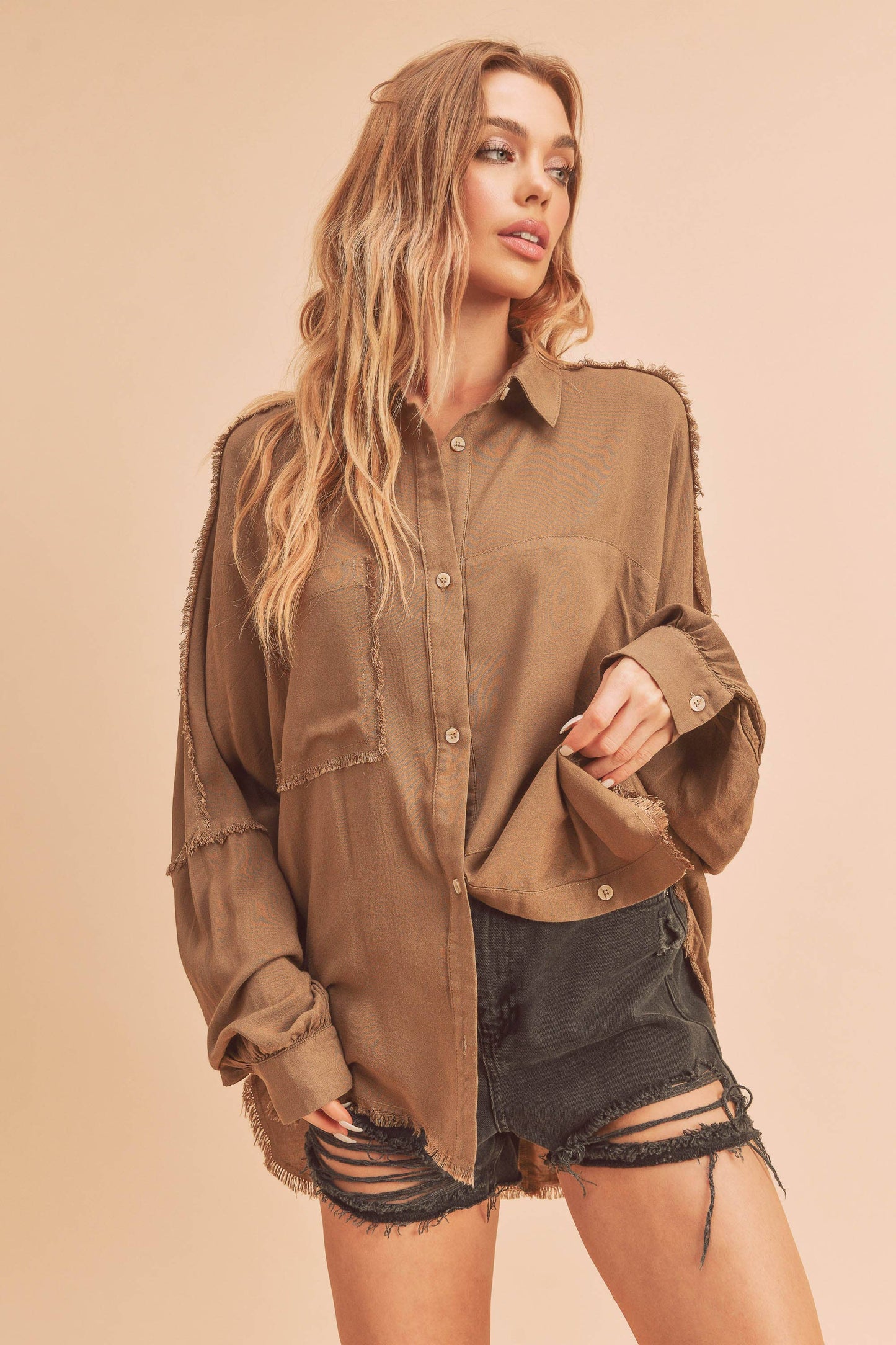 DELILAH: Button Down Raw Hem