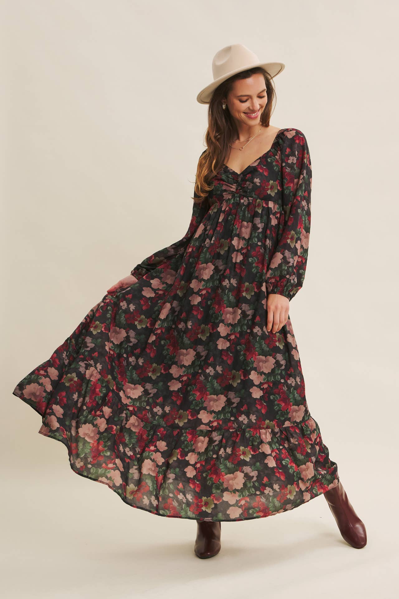 KOURTNEY- Floral Maxi Smocked Dress
