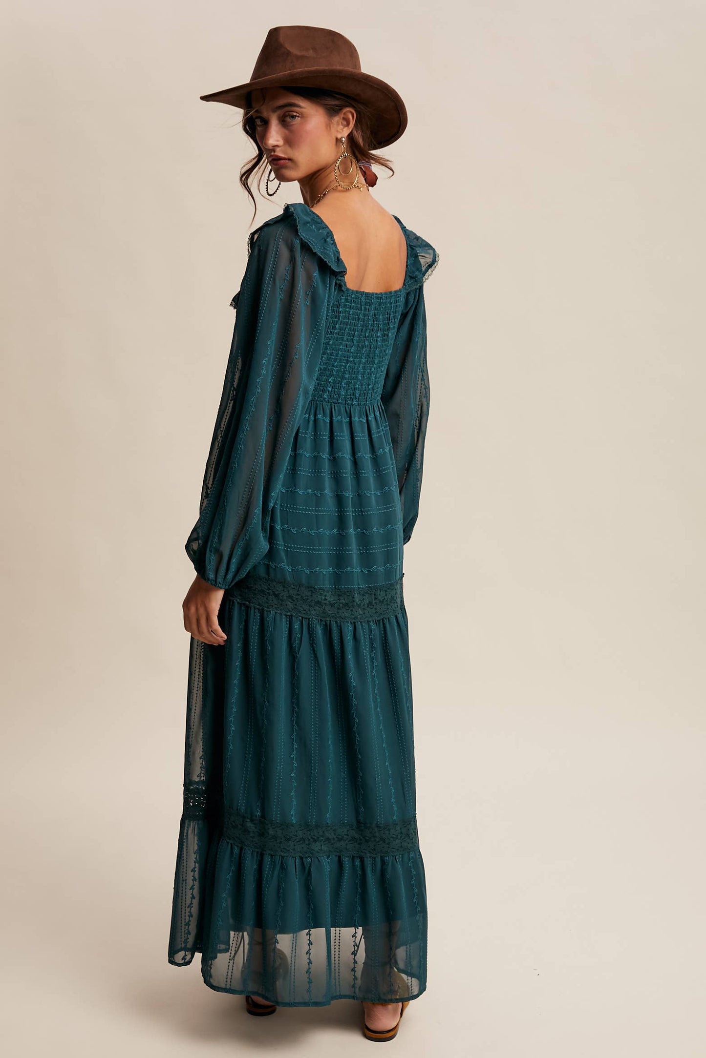 ABIGAIL- Ruffle Trim Tiered Maxi Dress