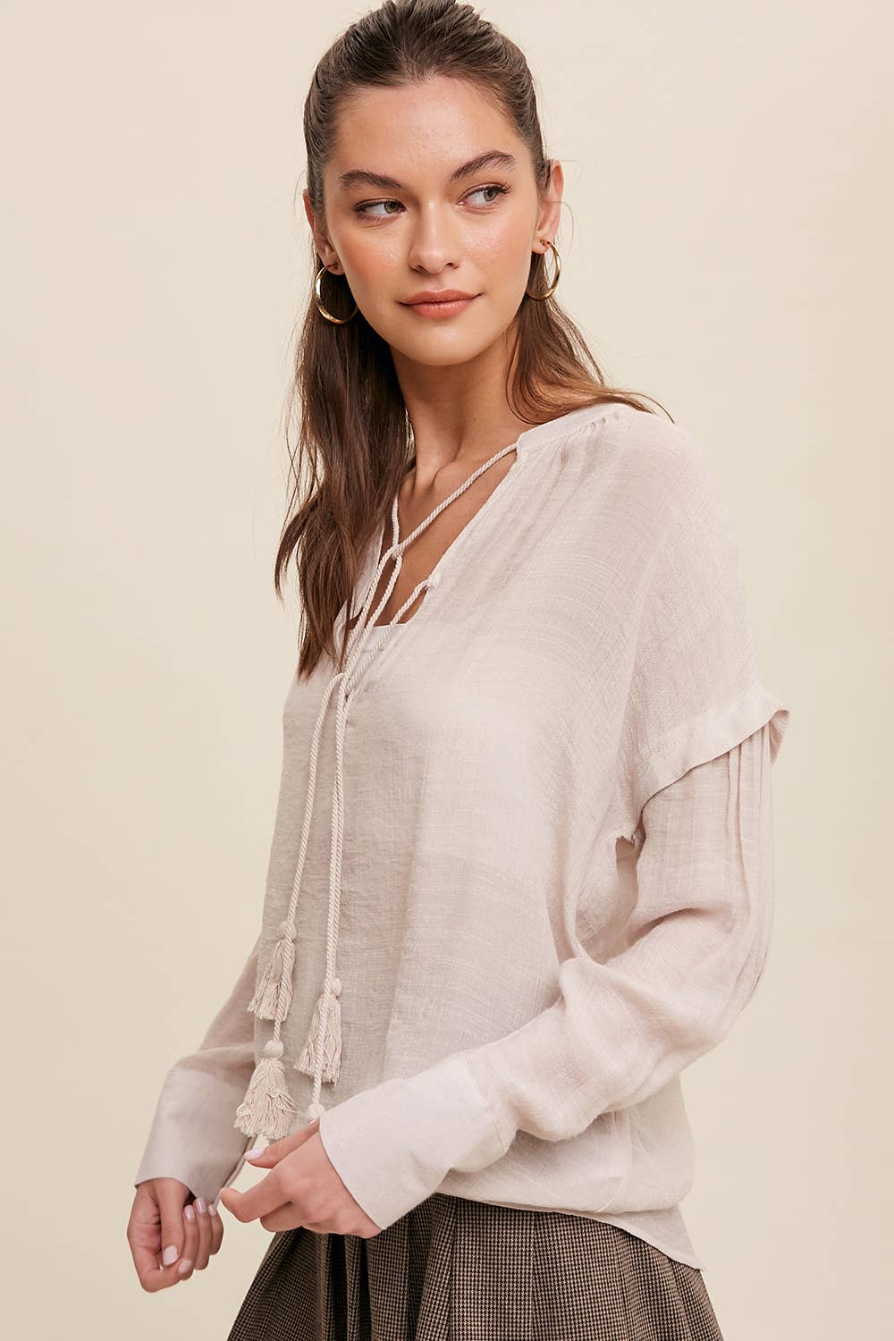ASHLEY-Tassel Tie Boho Blouse