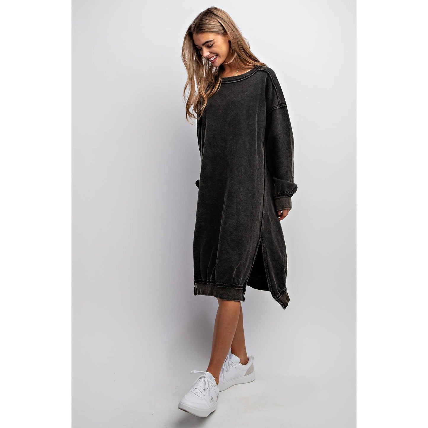 WASHED RELAXED FIT LONG DRESS: Black