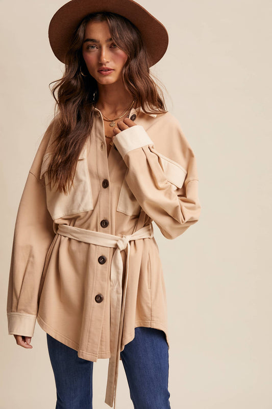 MACY- Contrast Belted Shacket