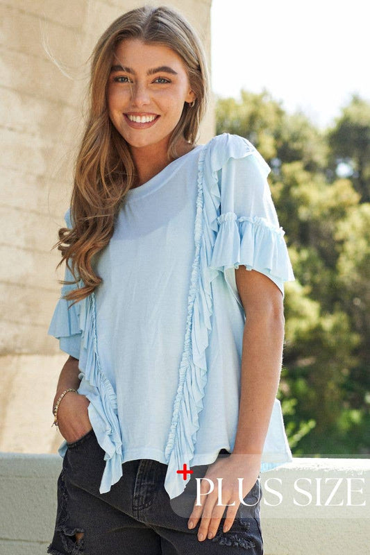 Round Neck V Ruffle Knit Top