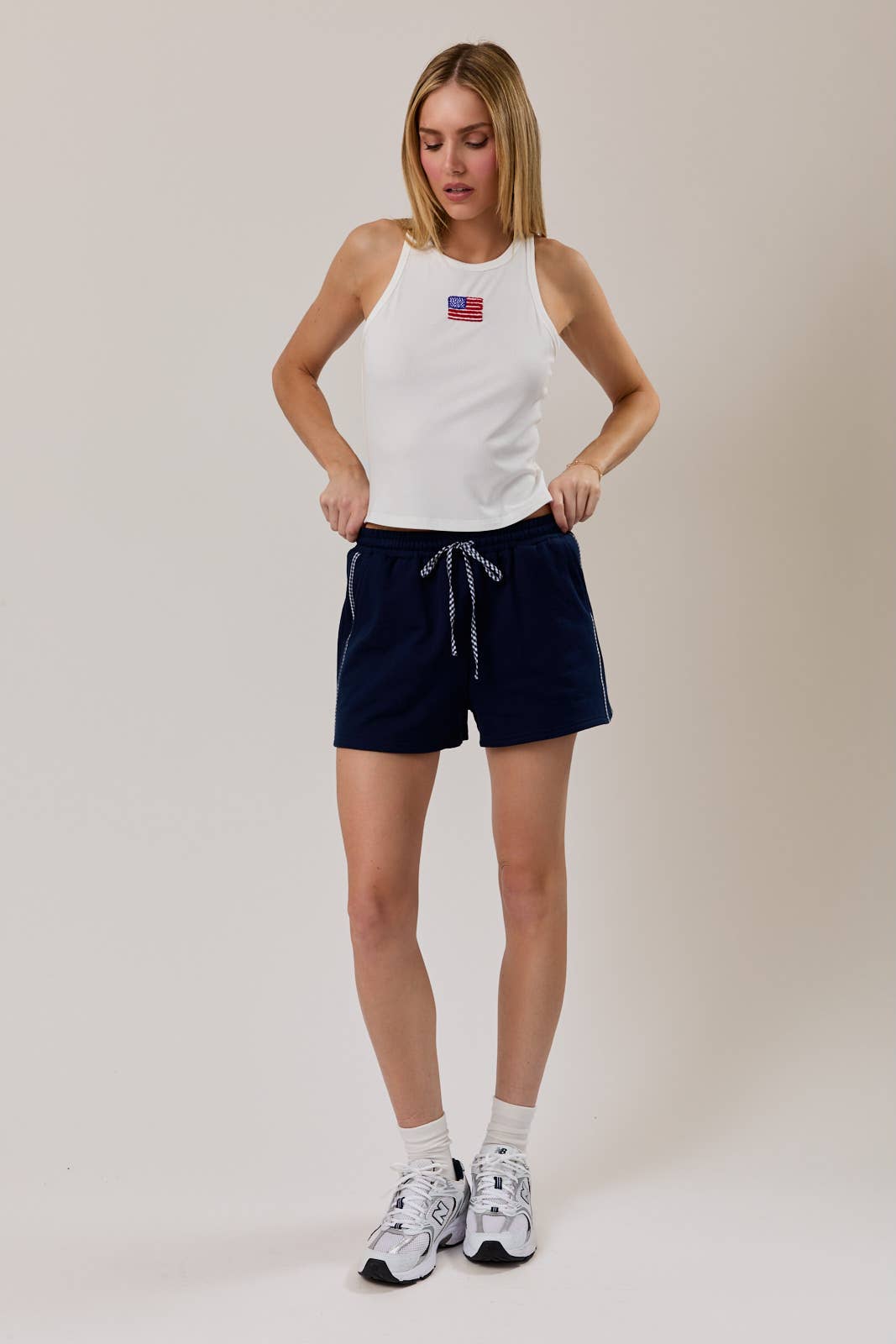 HIGH WAIST GINGHAM CONTRAST SWEATSHORTS