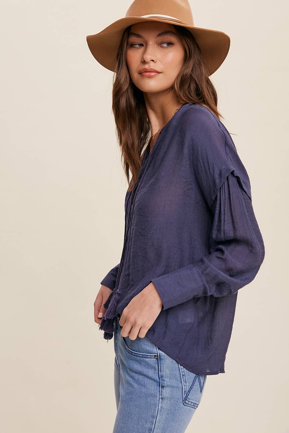 ASHLEY-Tassel Tie Boho Blouse