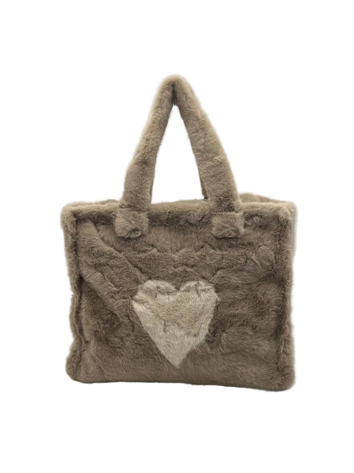 TEDDY- Plush Faux Fur Heart Tote Bag
