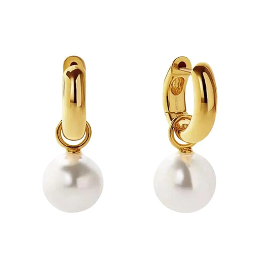 Pearl Charm Gold Hoop Earrings