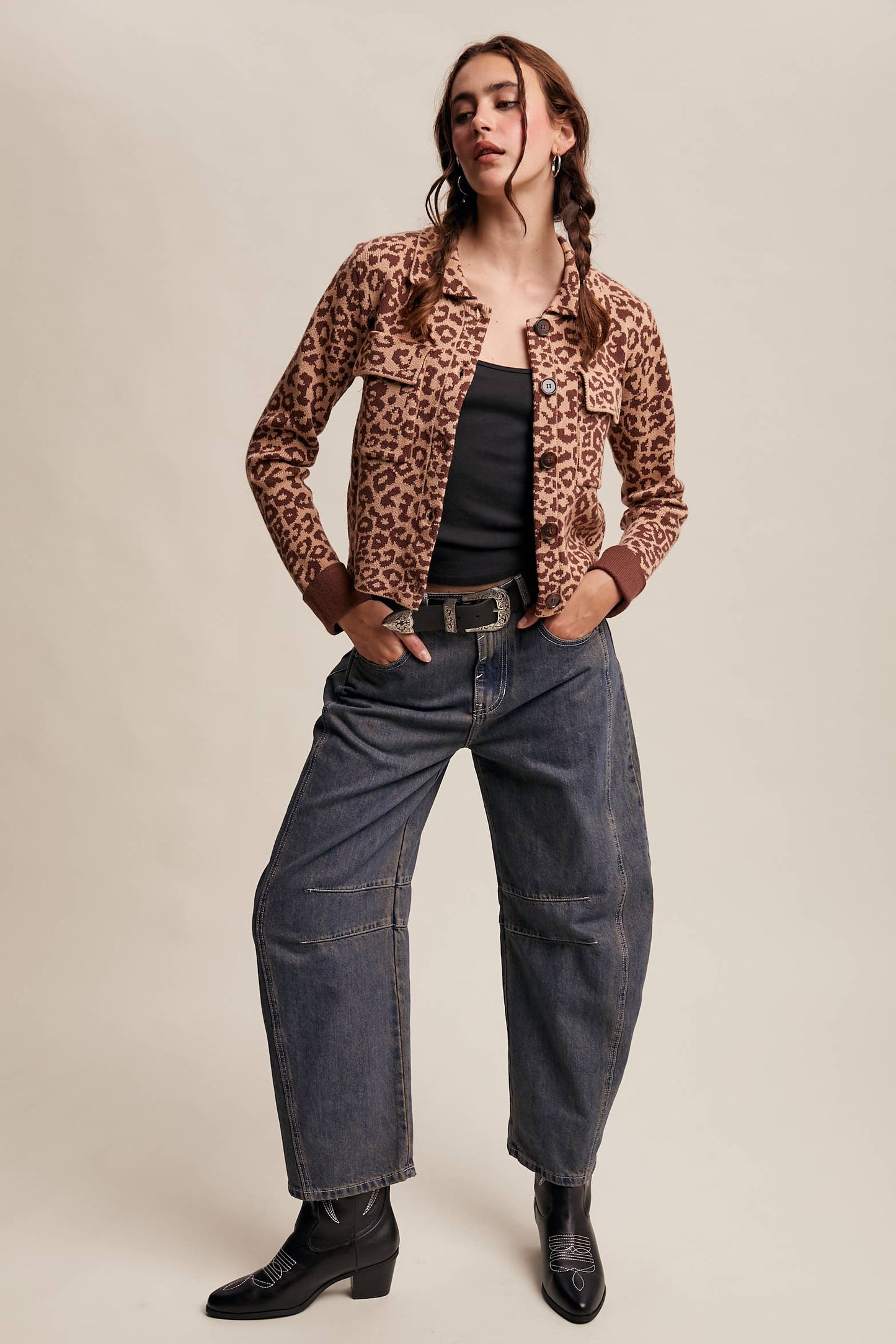 PAMELA: Leopard Knit Button-Up