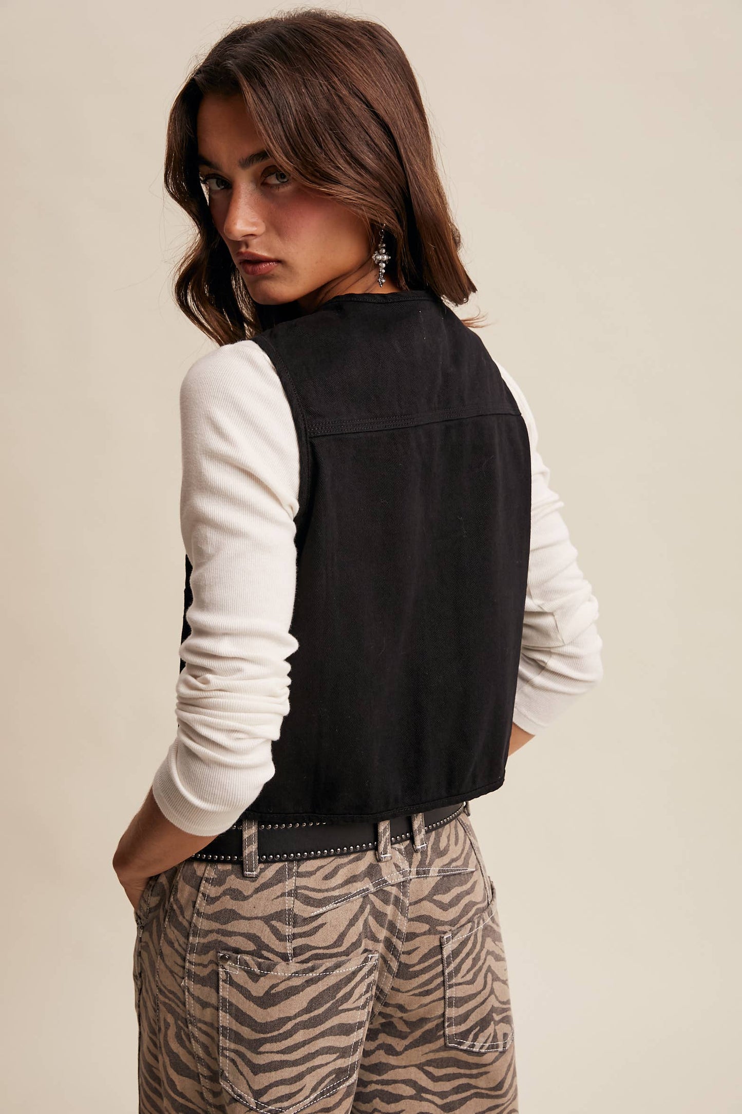 ALEXANDRA- Black Denim Tie Vest