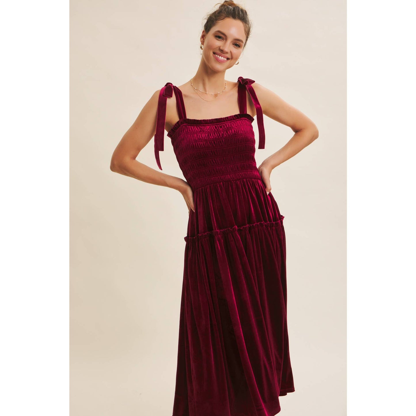 CANDACE- Velvet Smocked Midi Dress