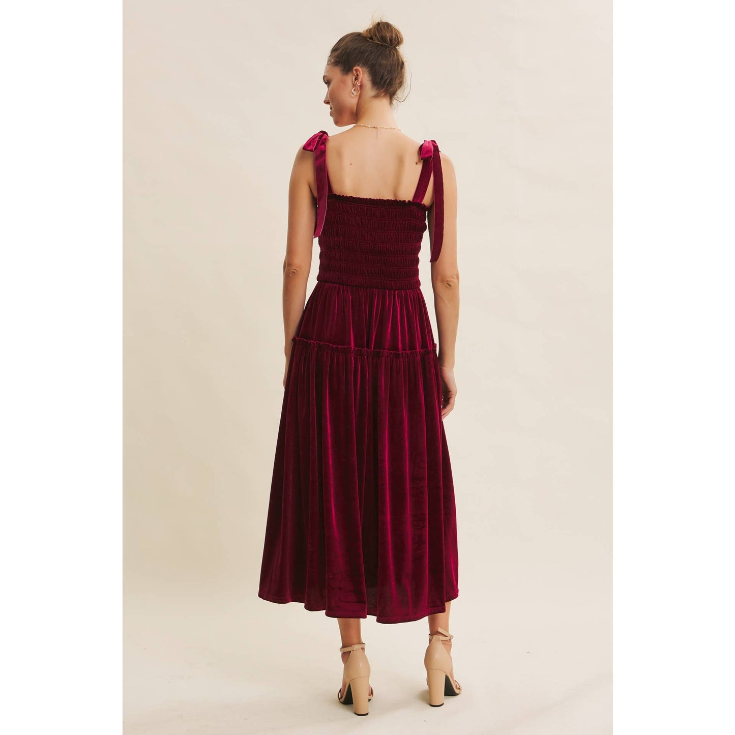 CANDACE- Velvet Smocked Midi Dress