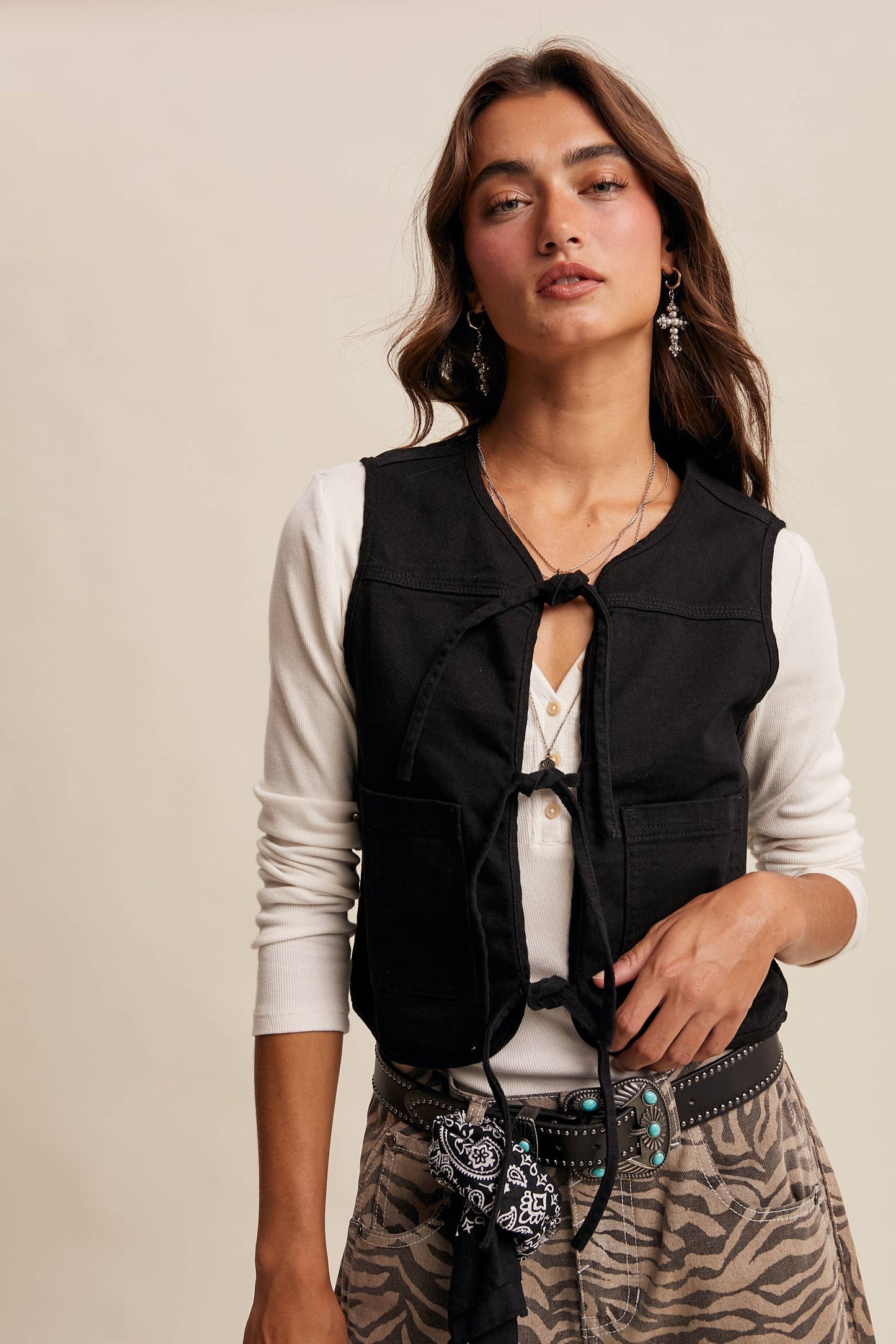 ALEXANDRA- Black Denim Tie Vest