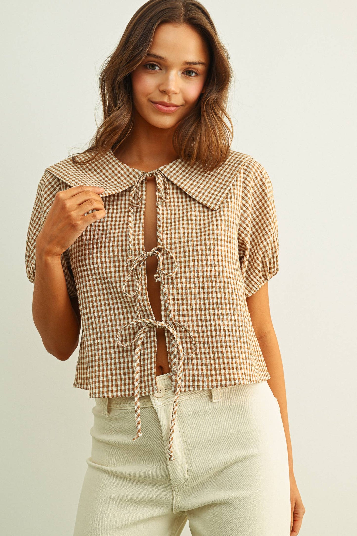 ELOISE- Front Tie Gingham Blouse
