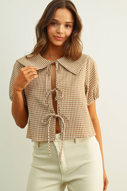 ELOISE- Front Tie Gingham Blouse