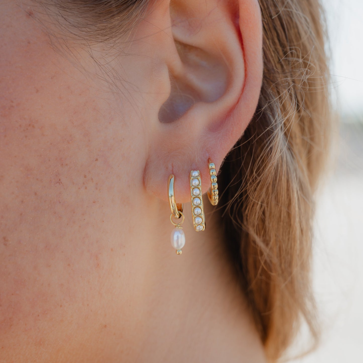 Pearl Beaded U Hoop Earrings