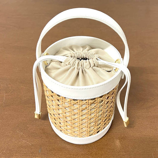 Viola- straw and leather bucket bag