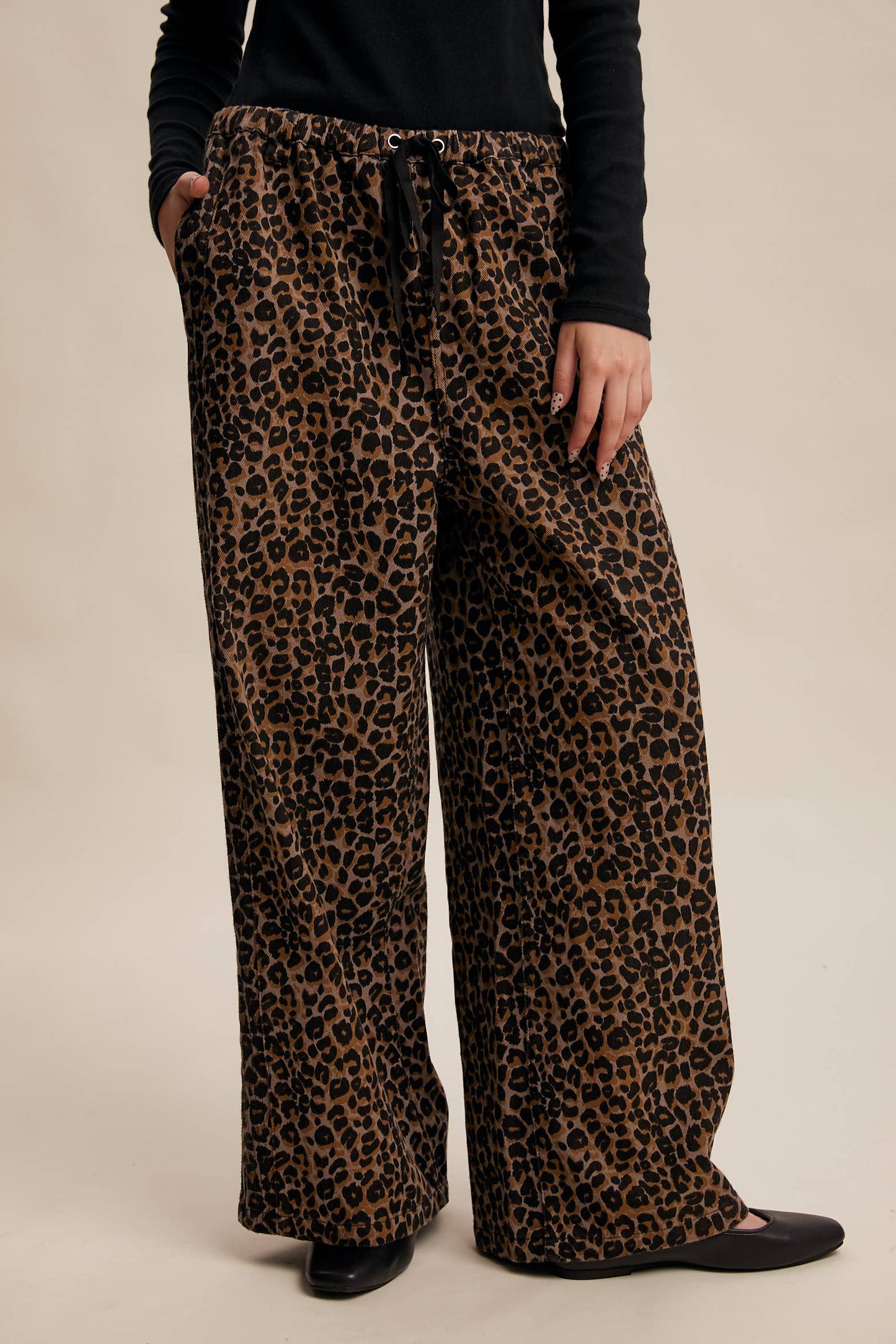 JANICE- Leopard Print Denim Wide-Leg Pants