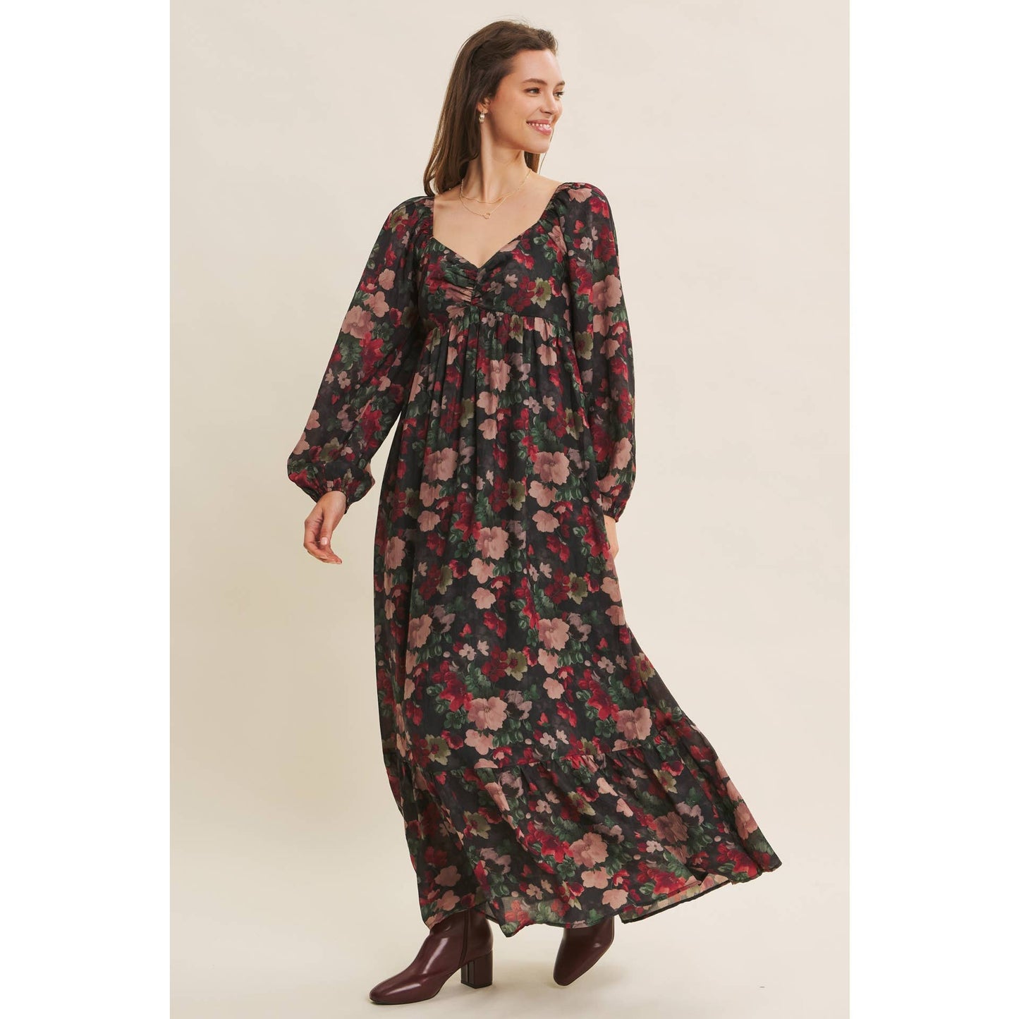 KOURTNEY- Floral Maxi Smocked Dress
