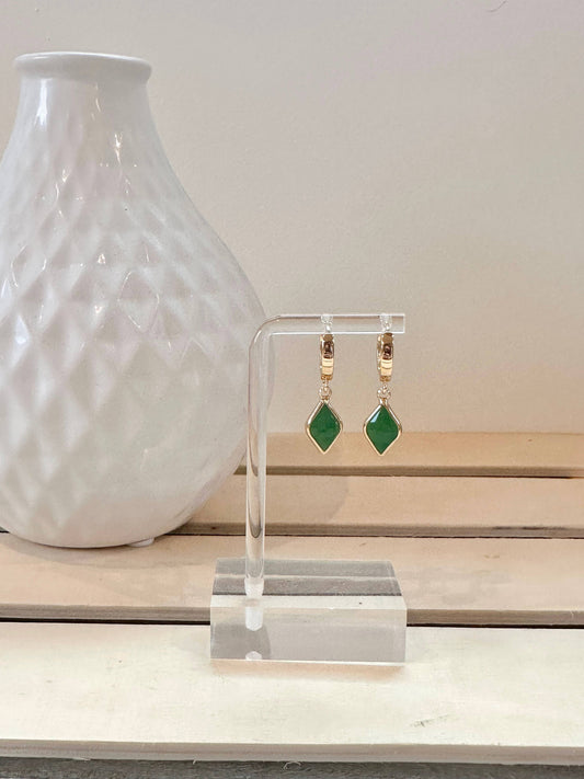 Gold Plated Hoop w/ Charm - Green Crystal
