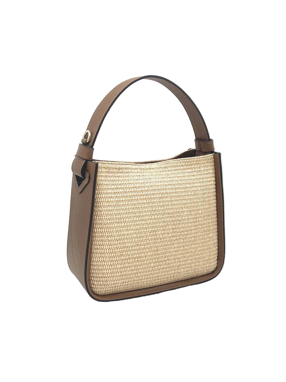 ISABELLA: Leather and Raffia Straw Handbag
