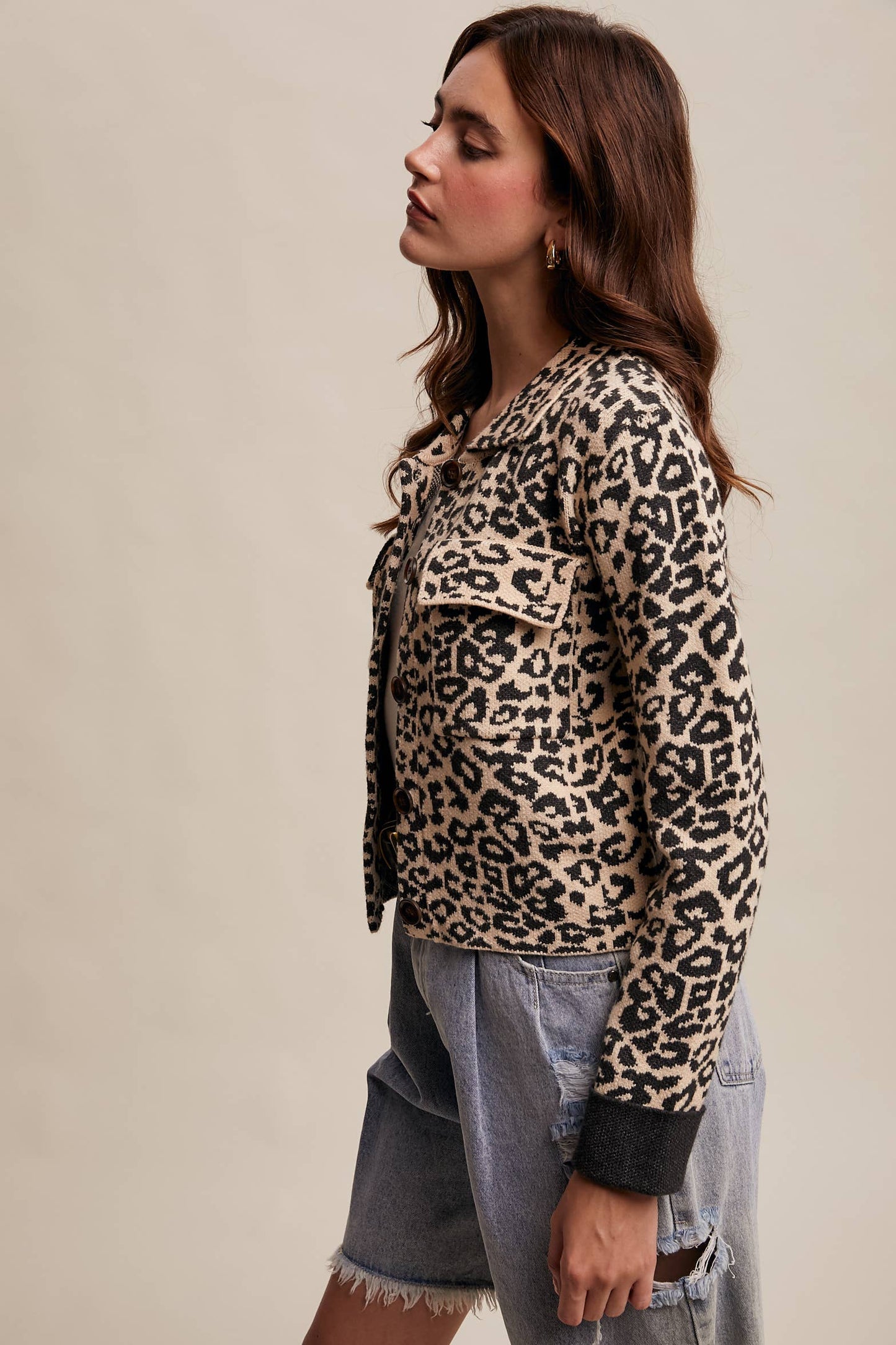 PAMELA: Leopard Knit Button-Up