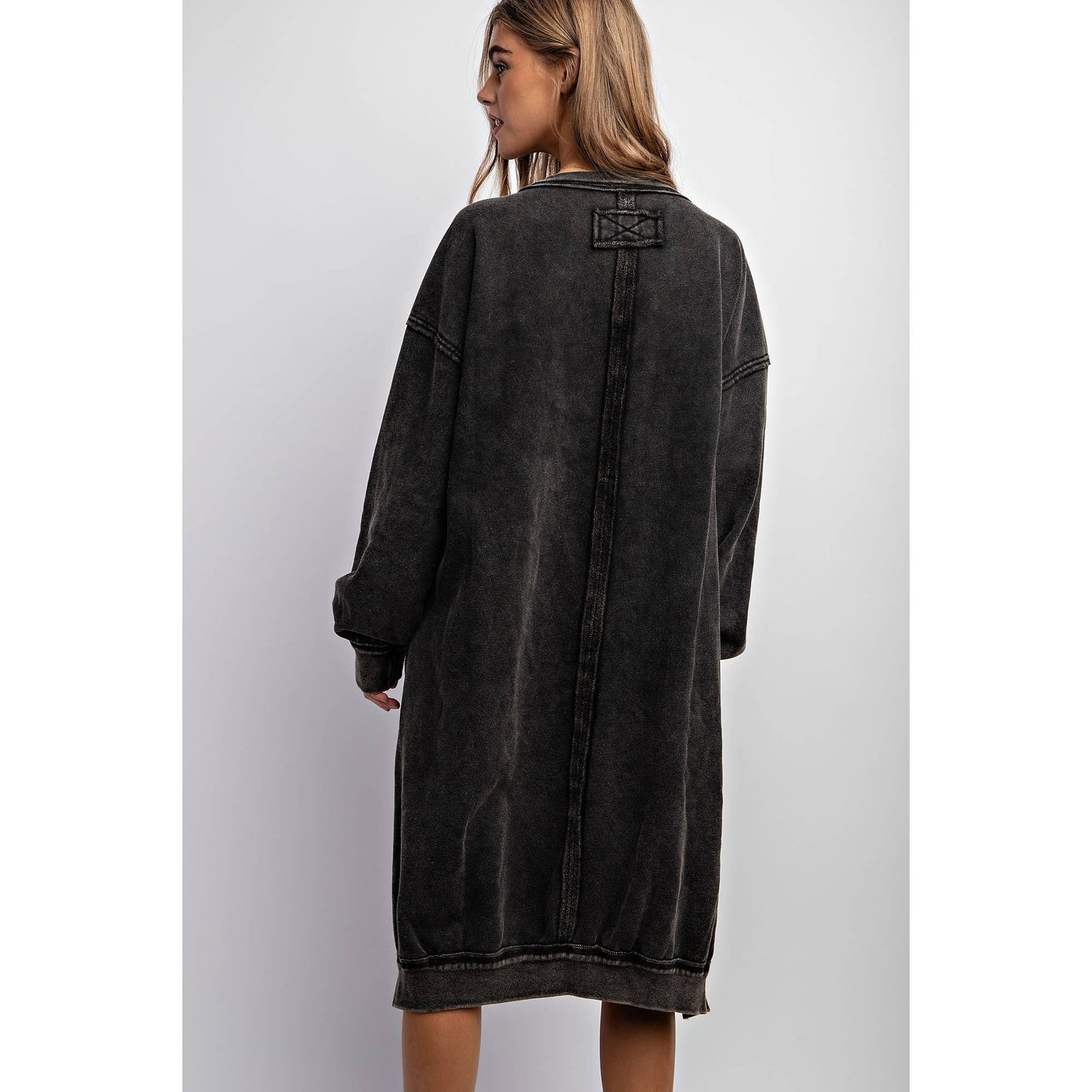 WASHED RELAXED FIT LONG DRESS: Black