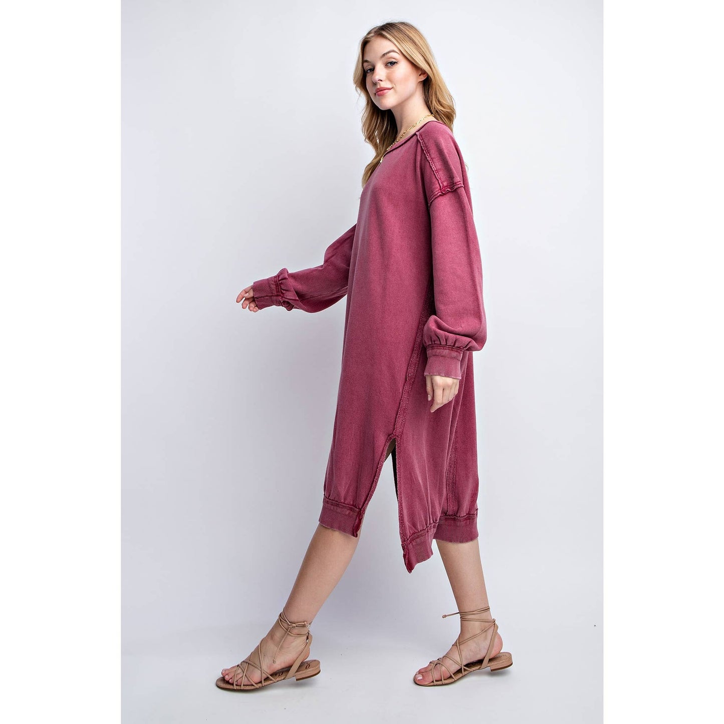 WASHED RELAXED FIT LONG DRESS: Black