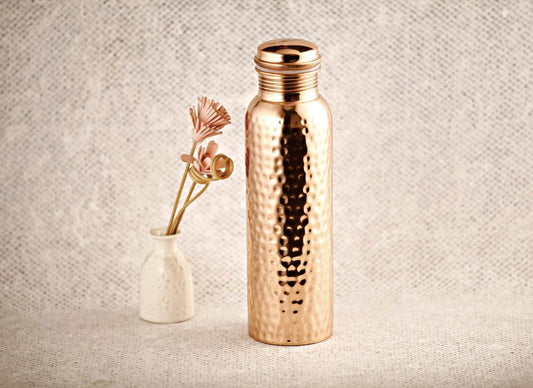 Glossy Hammered Copper Water Bottle